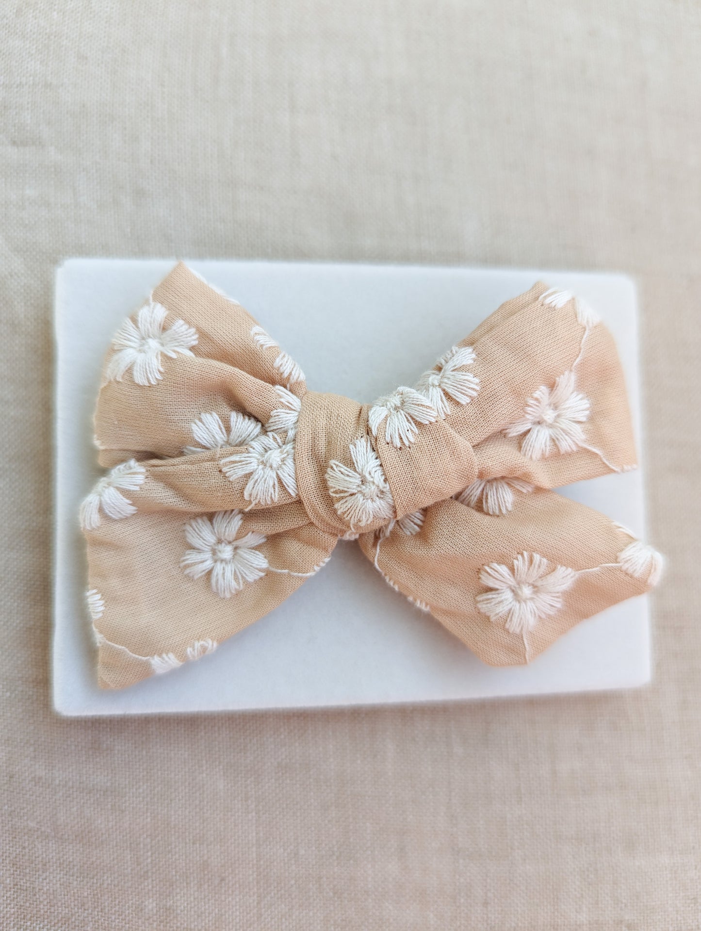 Soft peach floral embroidery bow